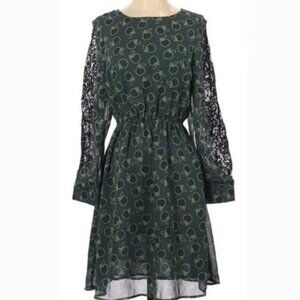 CAMILLA TREE Green Apple 🍏 Novelty Print Dress Lace Detail Sz S